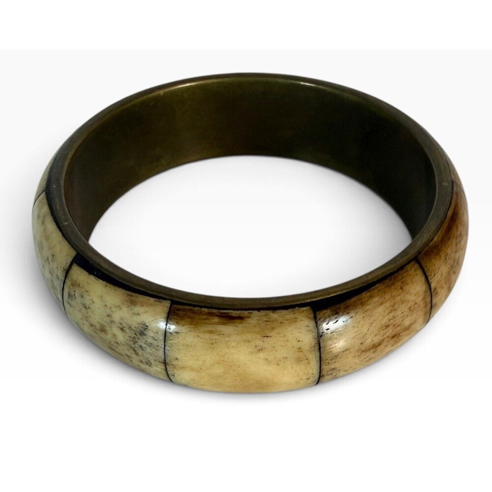 Vintage Brass Metal Cuff Large Tribal Bangle Bracelet Indian Art Statement